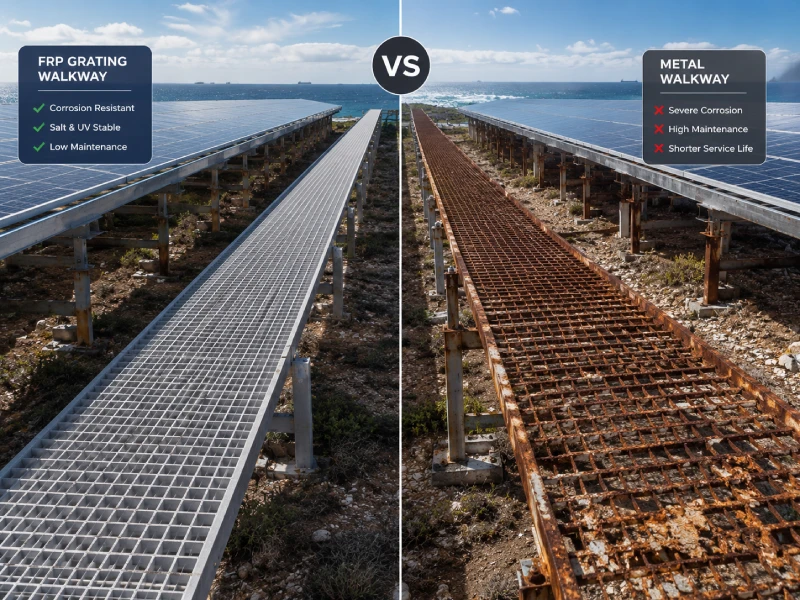 Miksi FRP-ritilä on paras materiaali PV O&M -kulkuteille (FRP aurinkoritilä vs metalli)
